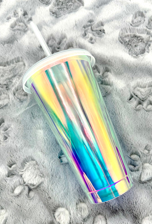 Plastic Holographic Cup with Lid and Straw