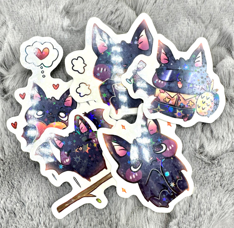 Bat Die Cut  Clear Paper Stickers with Holographic Overlay