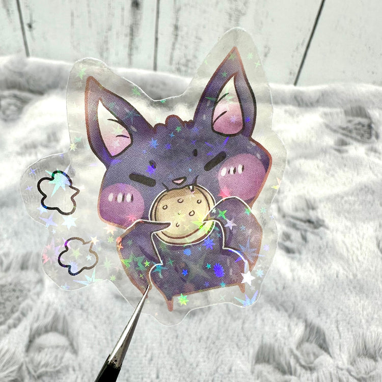 Bat Die Cut  Clear Paper Stickers with Holographic Overlay