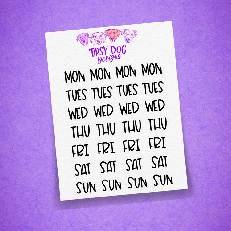 Days of the Week Handlettered (Whole Month)